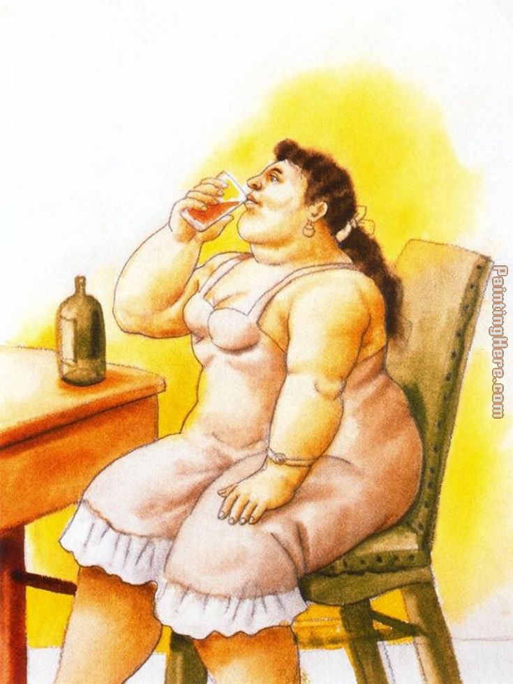 Mujer bebiendo painting - Fernando Botero Mujer bebiendo art painting Mujer bebiendo painting - Fernando Botero Mujer bebiendo art painting